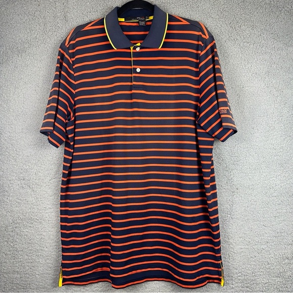 RLX Ralph Lauren Shirt Mens Large Blue Striped Golf Polo Fieldstone Golf Course - Picture 1 of 7